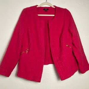 Alfani Blazer Women 14W Fuchsia Textured Gold Zip Open Front Layering Jacket